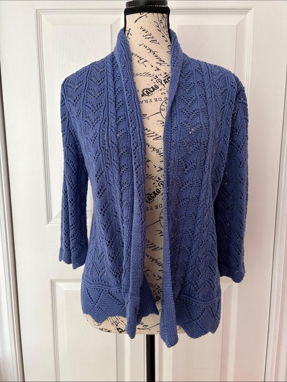 JM Collection Open-Front Lace Knit Cardigan in Periwinkle